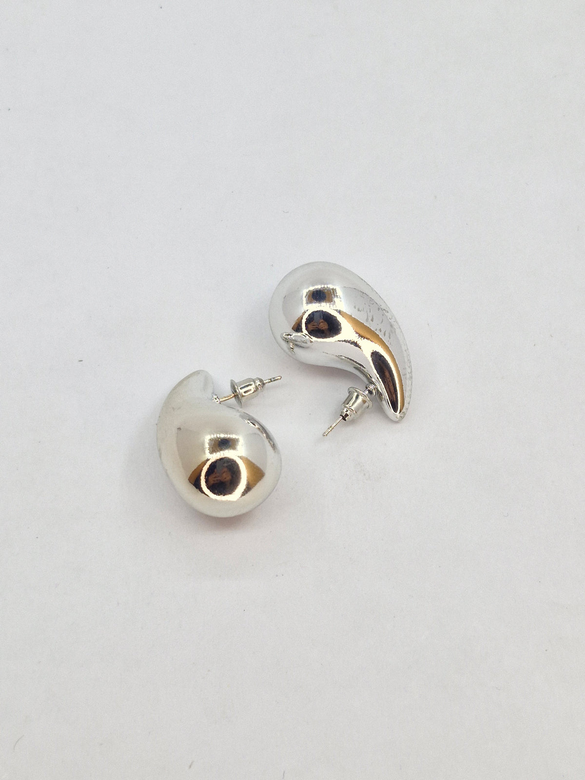 Sculptural Molten Raindrop Earrings – High-Shine Polished Silver Studs