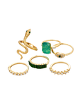 Emerald serpent ring stack bundle