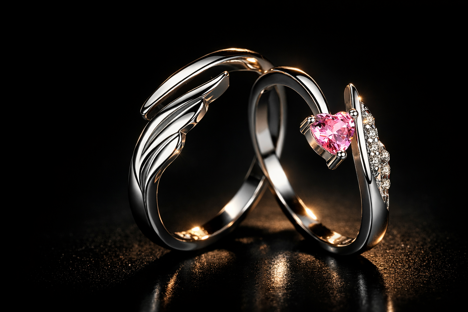 Wings of Devotion" Matching Couple Rings Set
