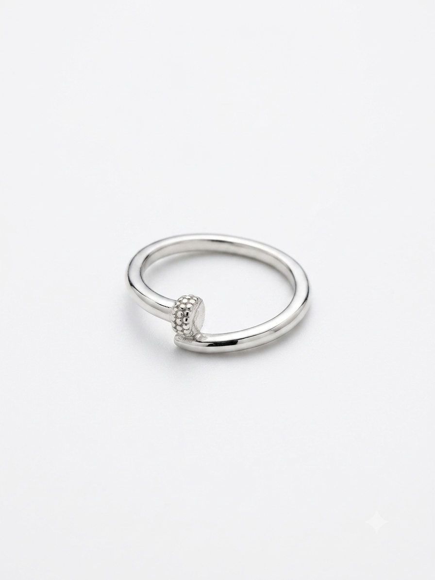 Minimalist Textured Nail Wrap Silver Ring