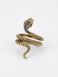 Vintage Antique Gold Snake Coiled Ring with Blue & Clear Zirconia Accents