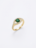 Emerald Green Square Gemstone Evil Eye Gold Ring