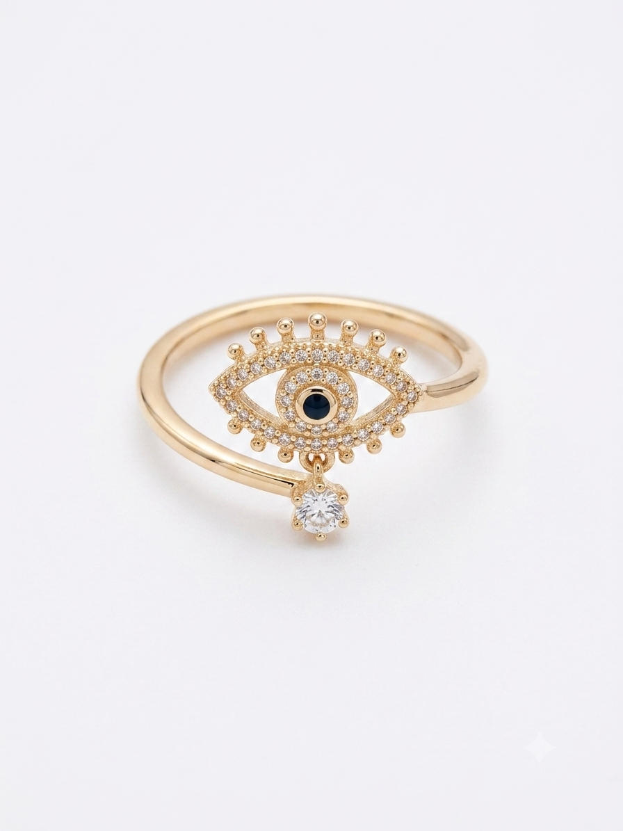 Celestial Cubic Zirconia Evil Eye Gold Adjustable Ring