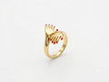 Surrealist Dual Hugging Hands Red Manicure Gold Statement Ring