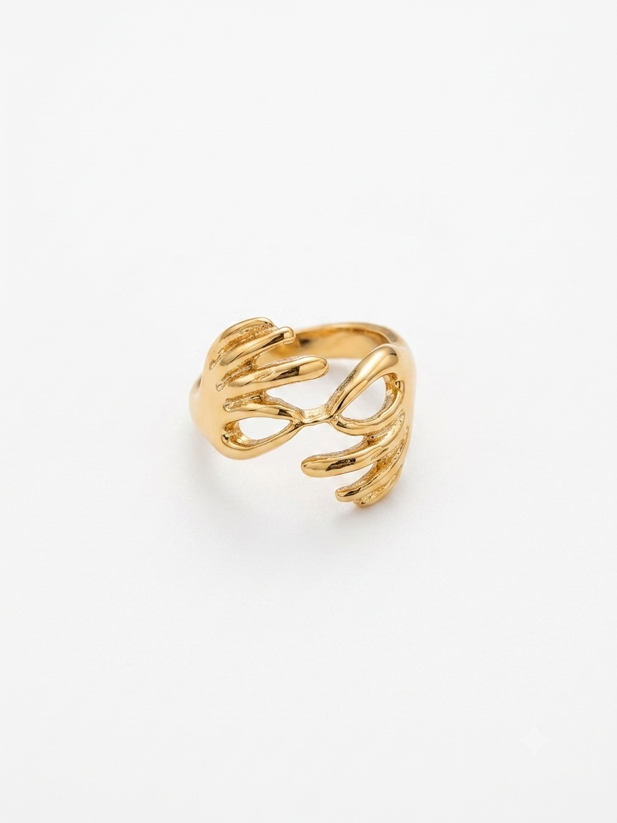 Abstract Hugging Hands Gold Statement Ring