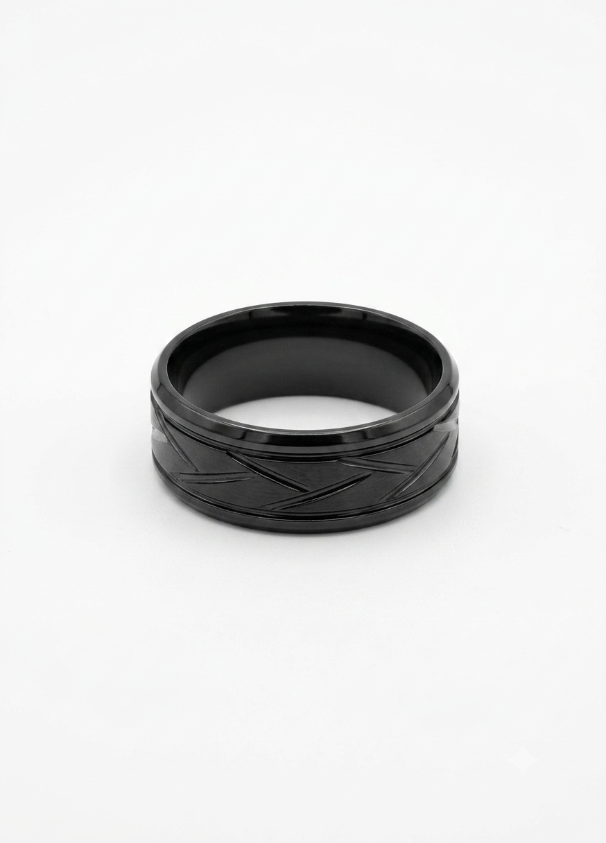 Midnight Black Men's Band with Rainbow Prism Inlay