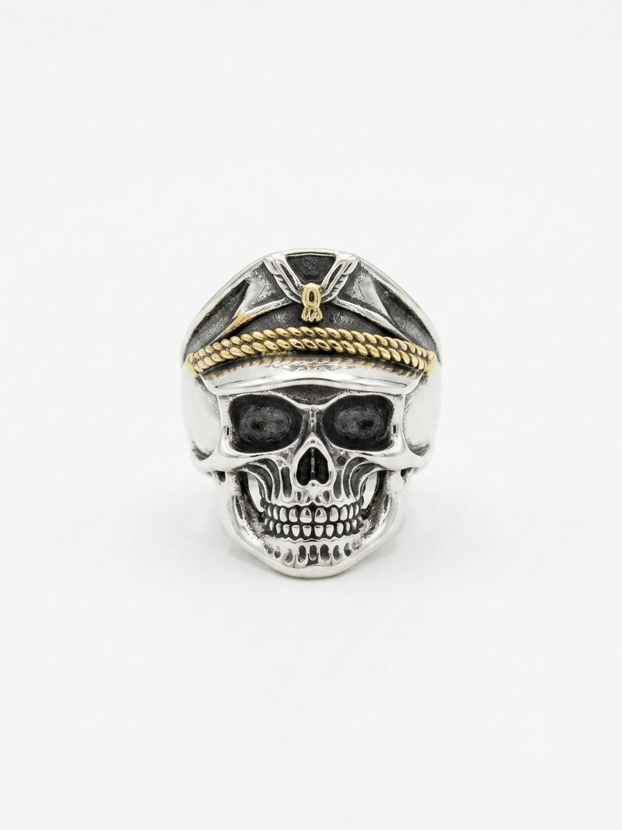 Vintage Two-Tone Captain Skull Silver Signet Ring