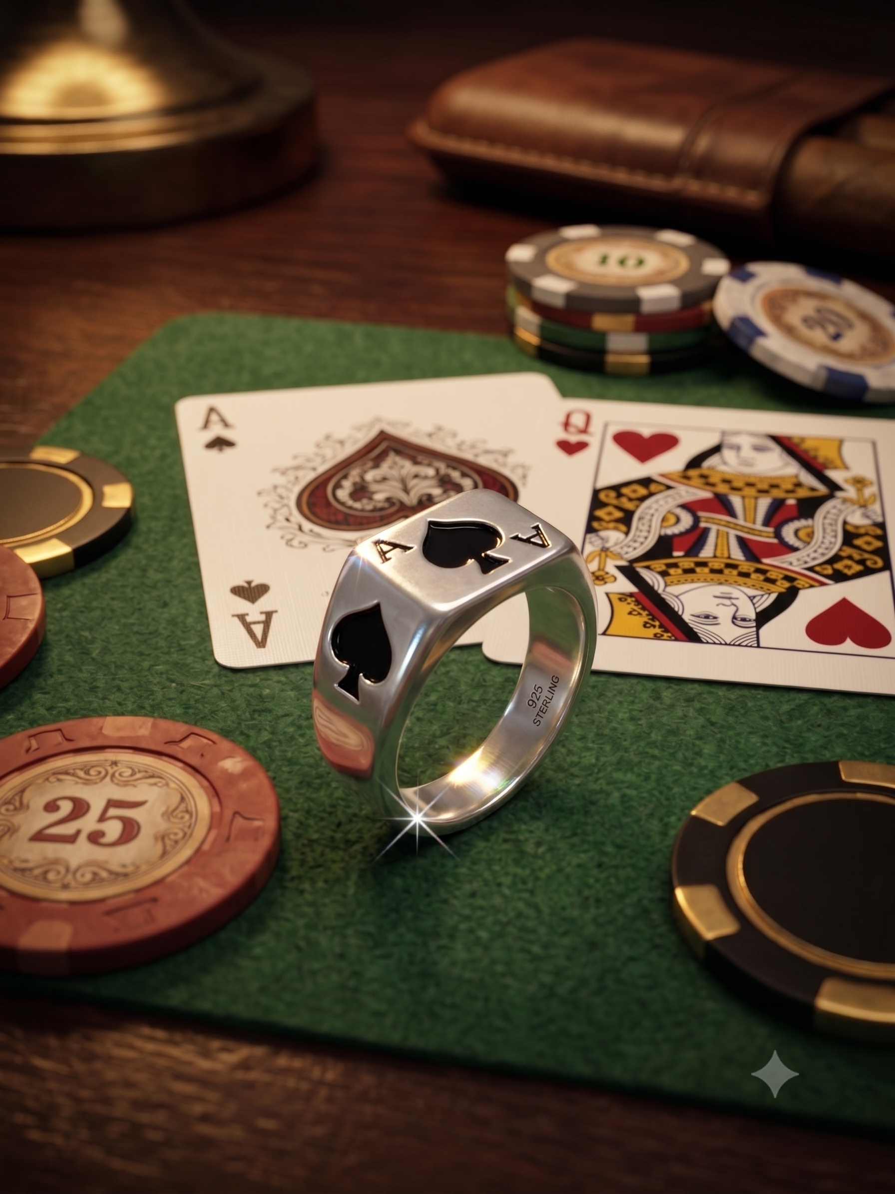 Ace of Spades Silver Signet Adjustable Ring