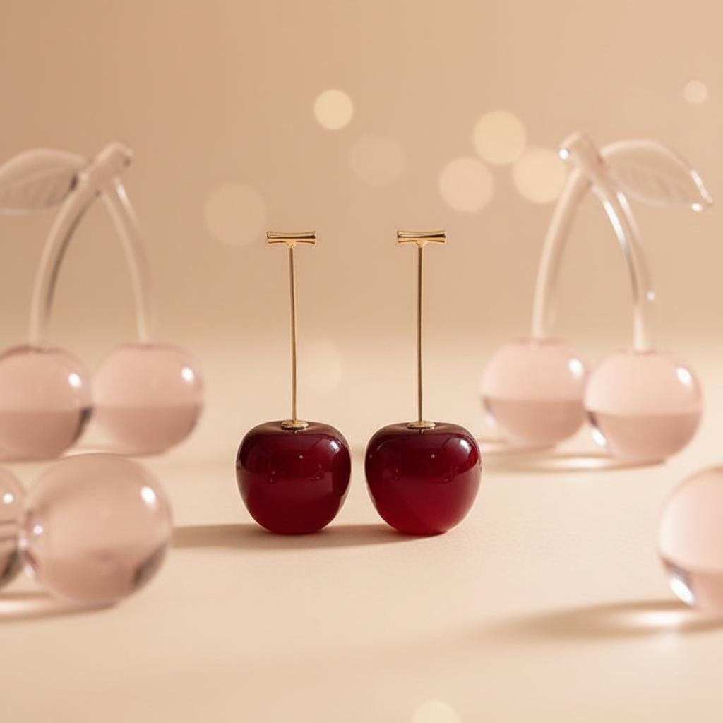 Simple Cherry Drop Earrings