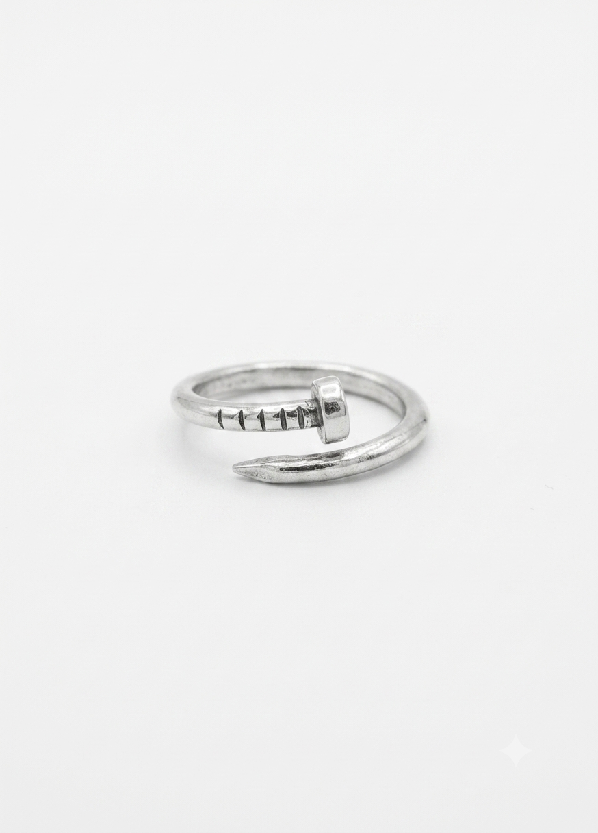 Industrial Silver Bent Nail Wrap Ring